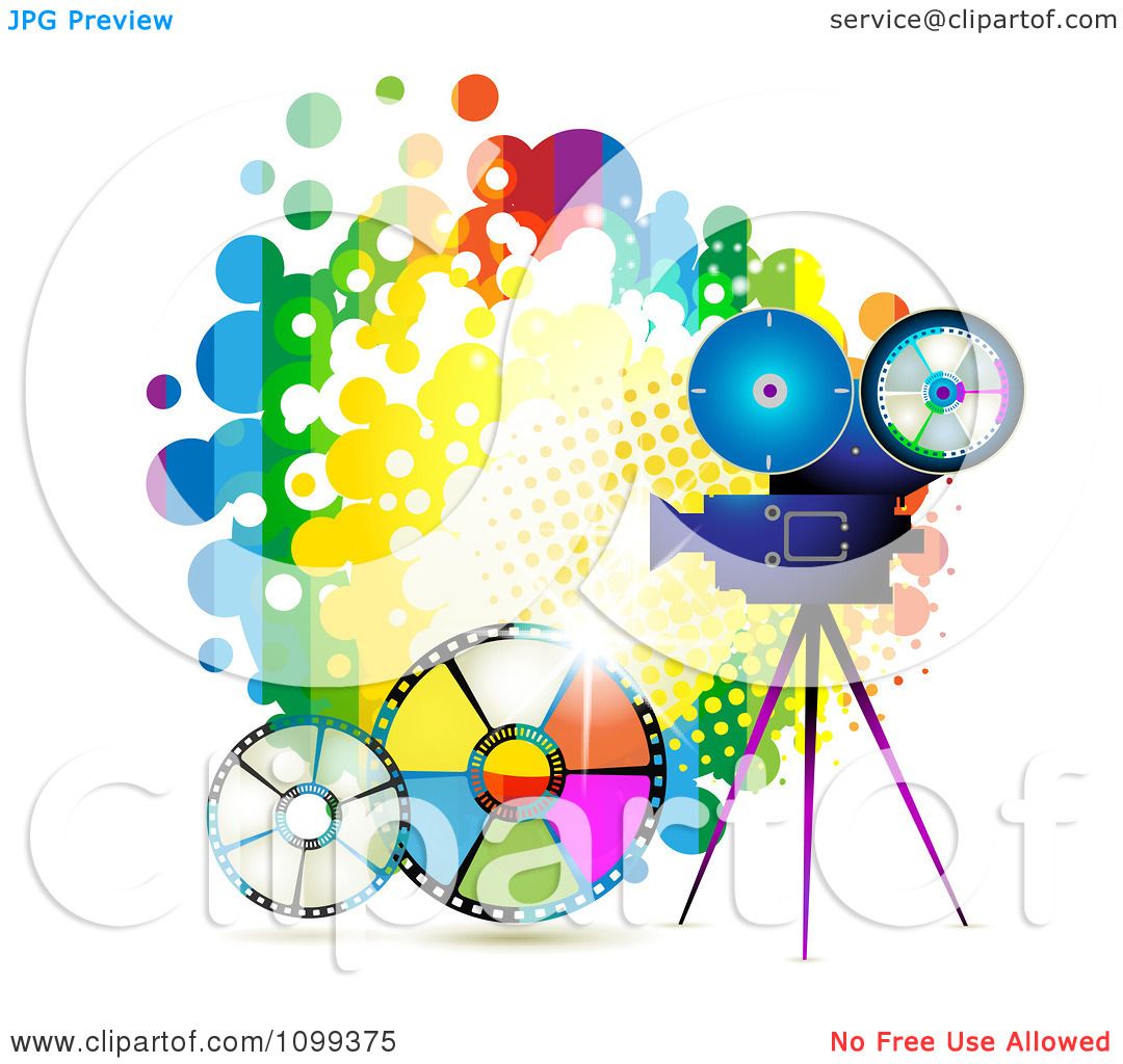 Clipart Movie Camera Filming Over A Rainbow Splatter And Film Reels -  Royalty Free Vector Illustration by merlinul #1099375
