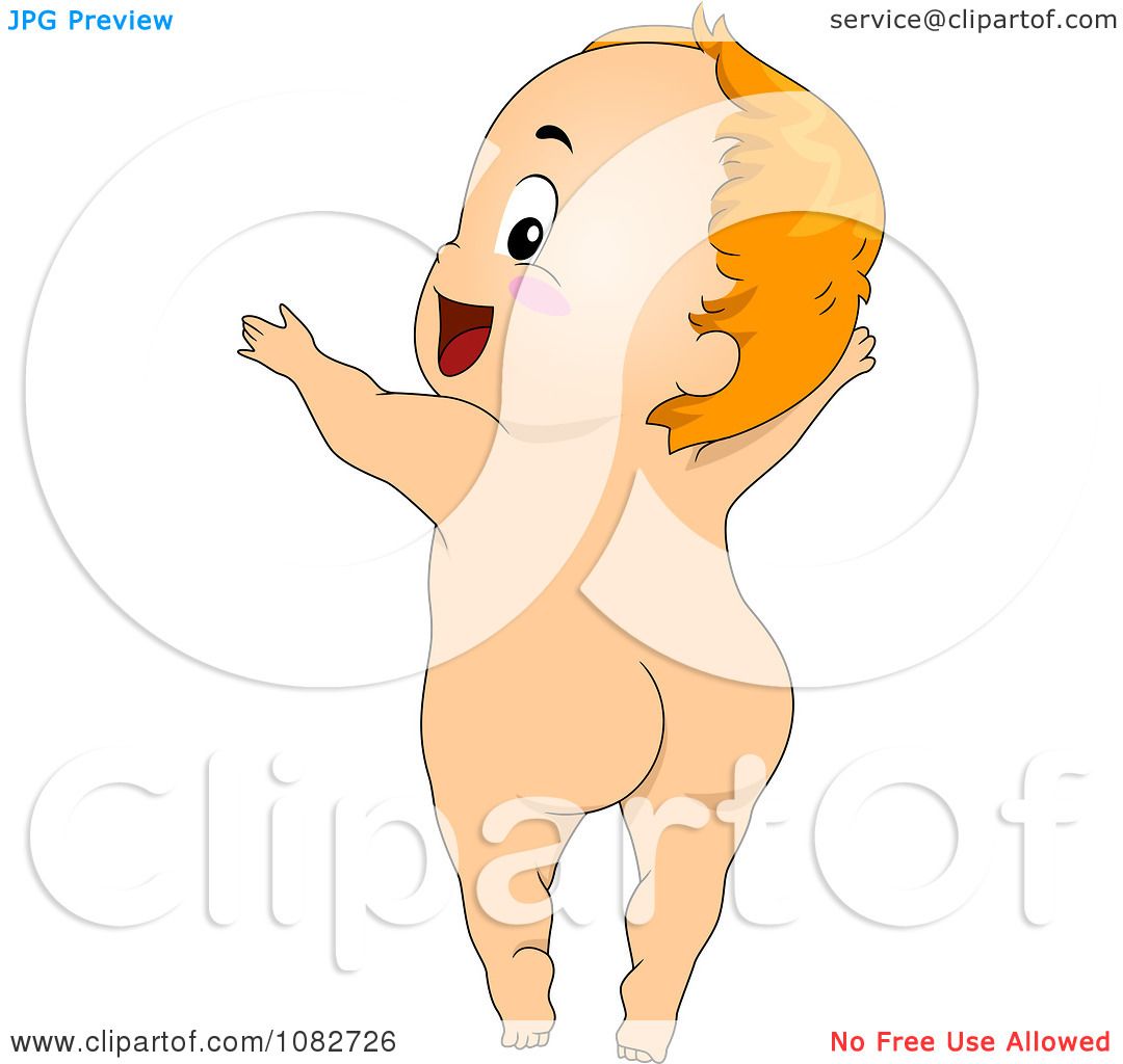 Clipart Naked Baby Babe Looking Back And Holding His Arms Up For A Hug Royalty Free Vector