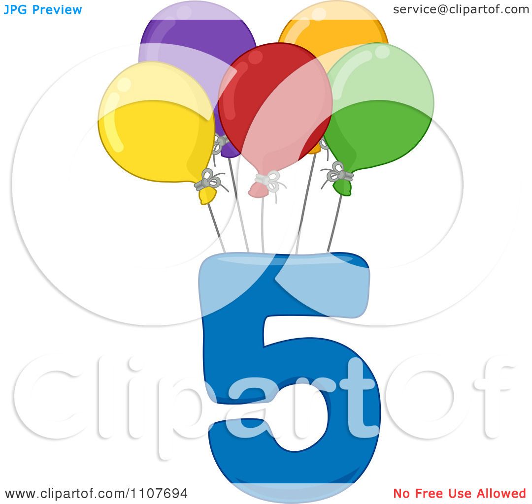 Clipart Number Five With 5 Balloons - Royalty Free Vector
