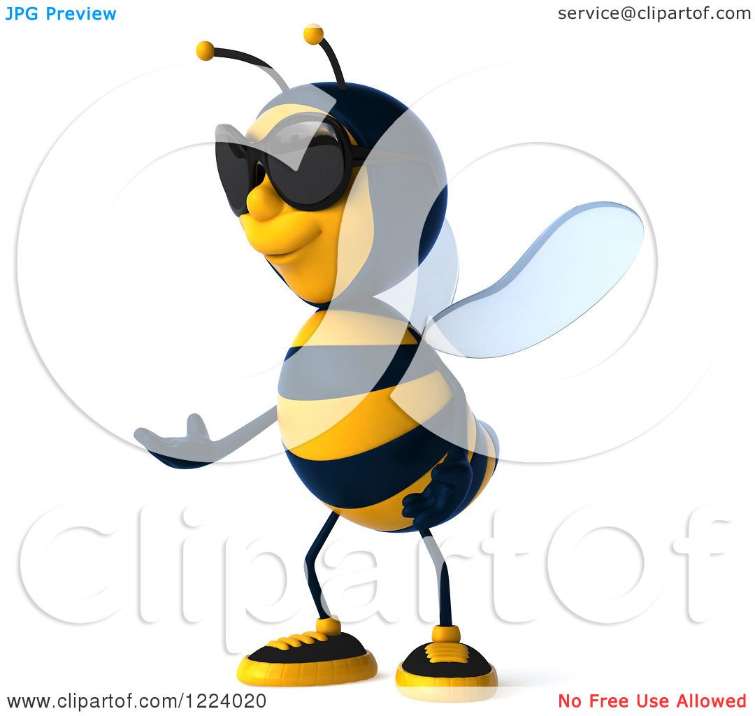 Download Clipart of a 3d Bee Wearing Sunglasses and Presenting ...