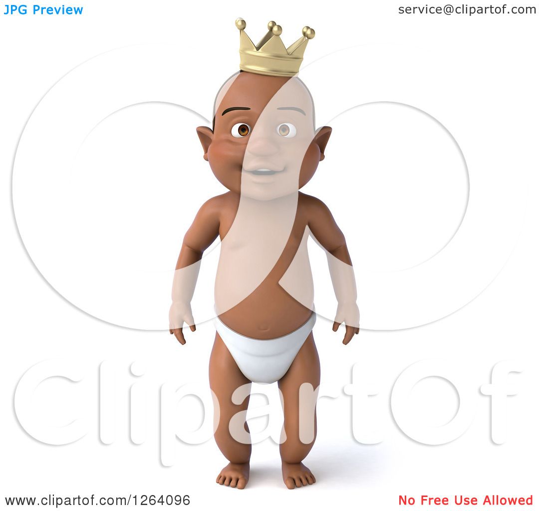Download Clipart of a 3d Black Baby Boy Standing in a Crown - Royalty Free Vector Illustration by Julos ...