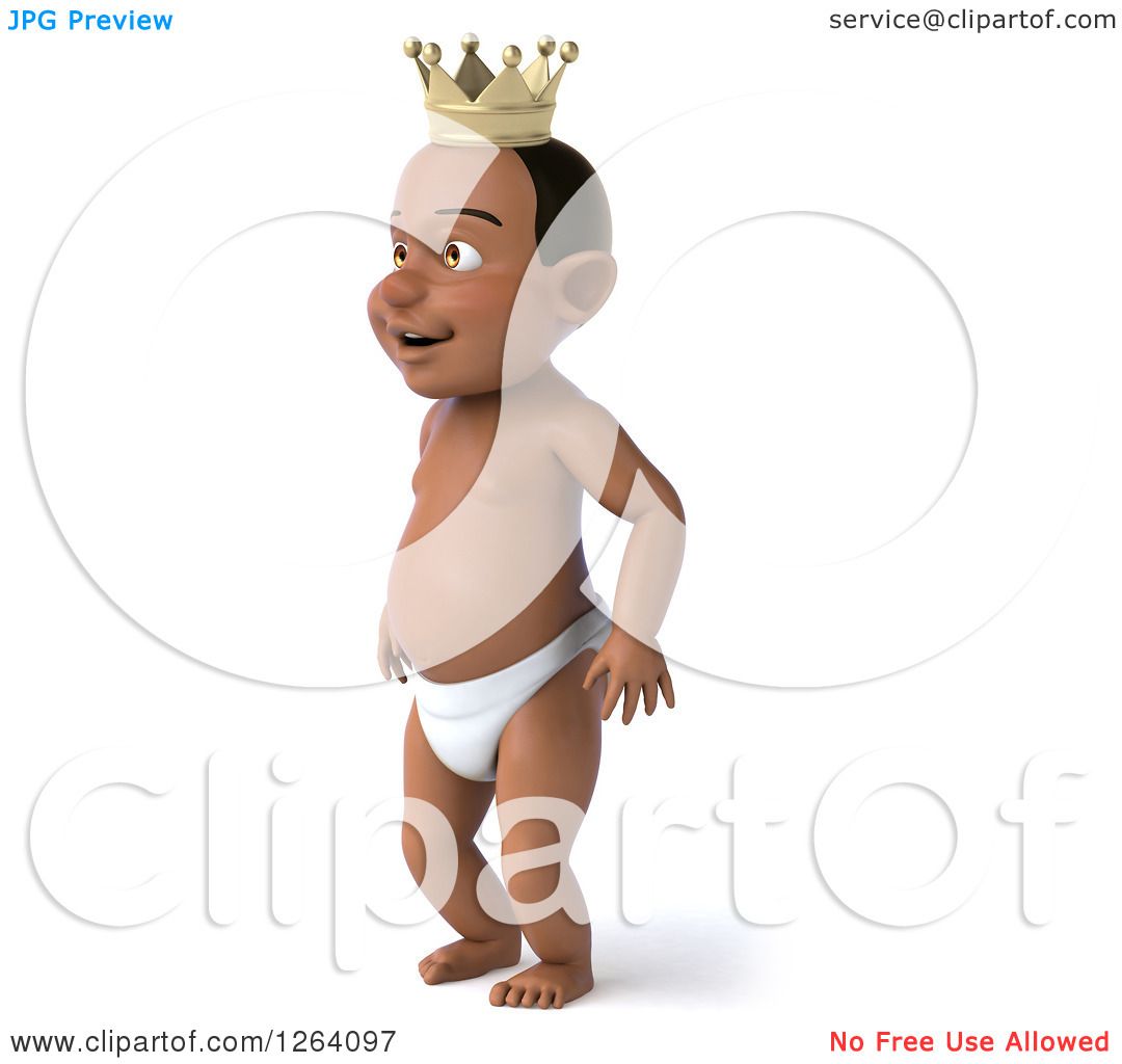 Download Clipart of a 3d Black Baby Boy Standing in a Crown ...