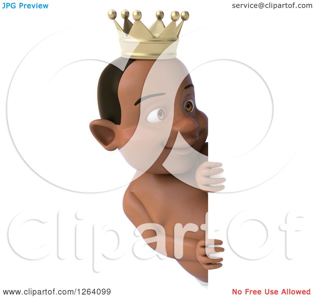 Download Clipart of a 3d Black Baby Boy Wearing a Crown and Looking ...