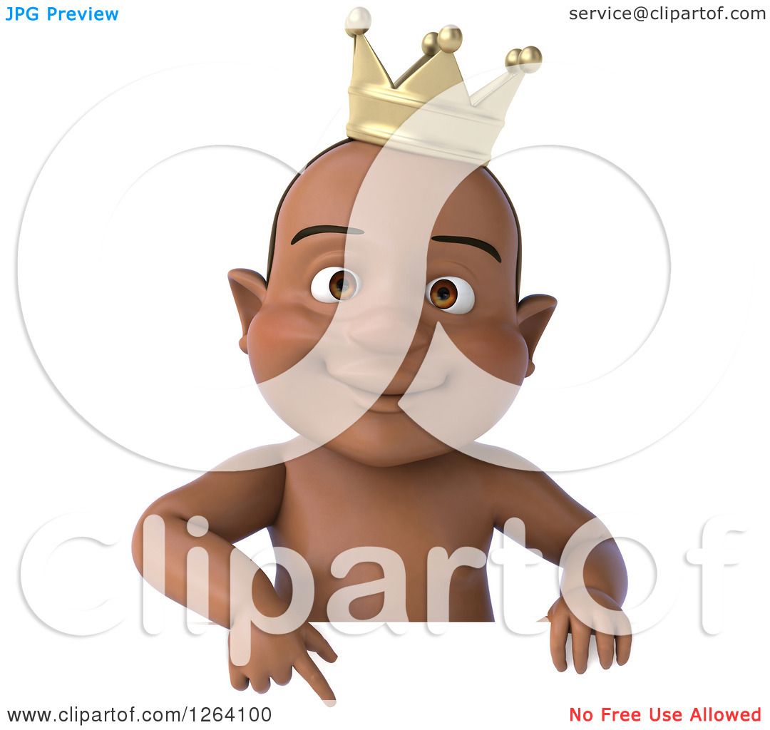 Download Clipart of a 3d Black Baby Boy Wearing a Crown and ...