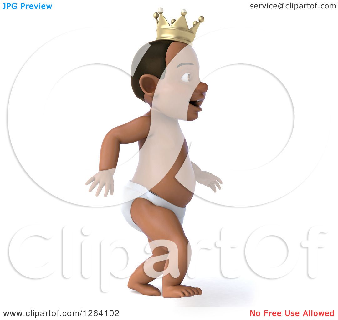 Download Clipart of a 3d Black Baby Boy Wearing a Crown and Walking ...