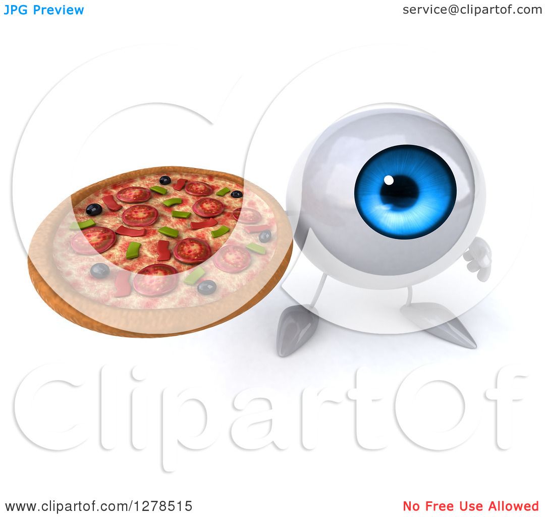 Clipart of a 3d Blue Eyeball Character Holding up a Pizza - Royalty ...