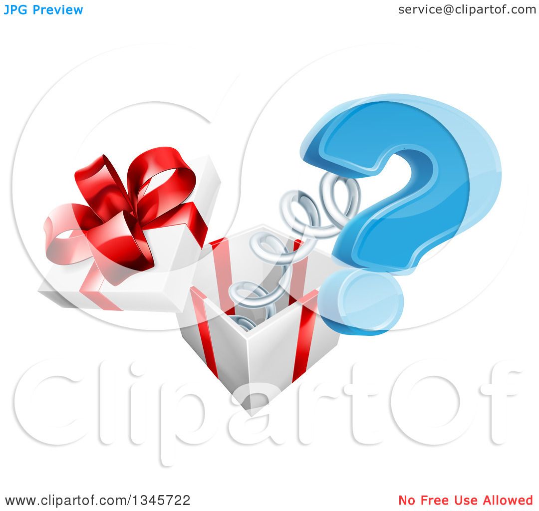 Download Clipart of a 3d Blue Question Mark Popping out of a Gift Box - Royalty Free Vector Illustration ...