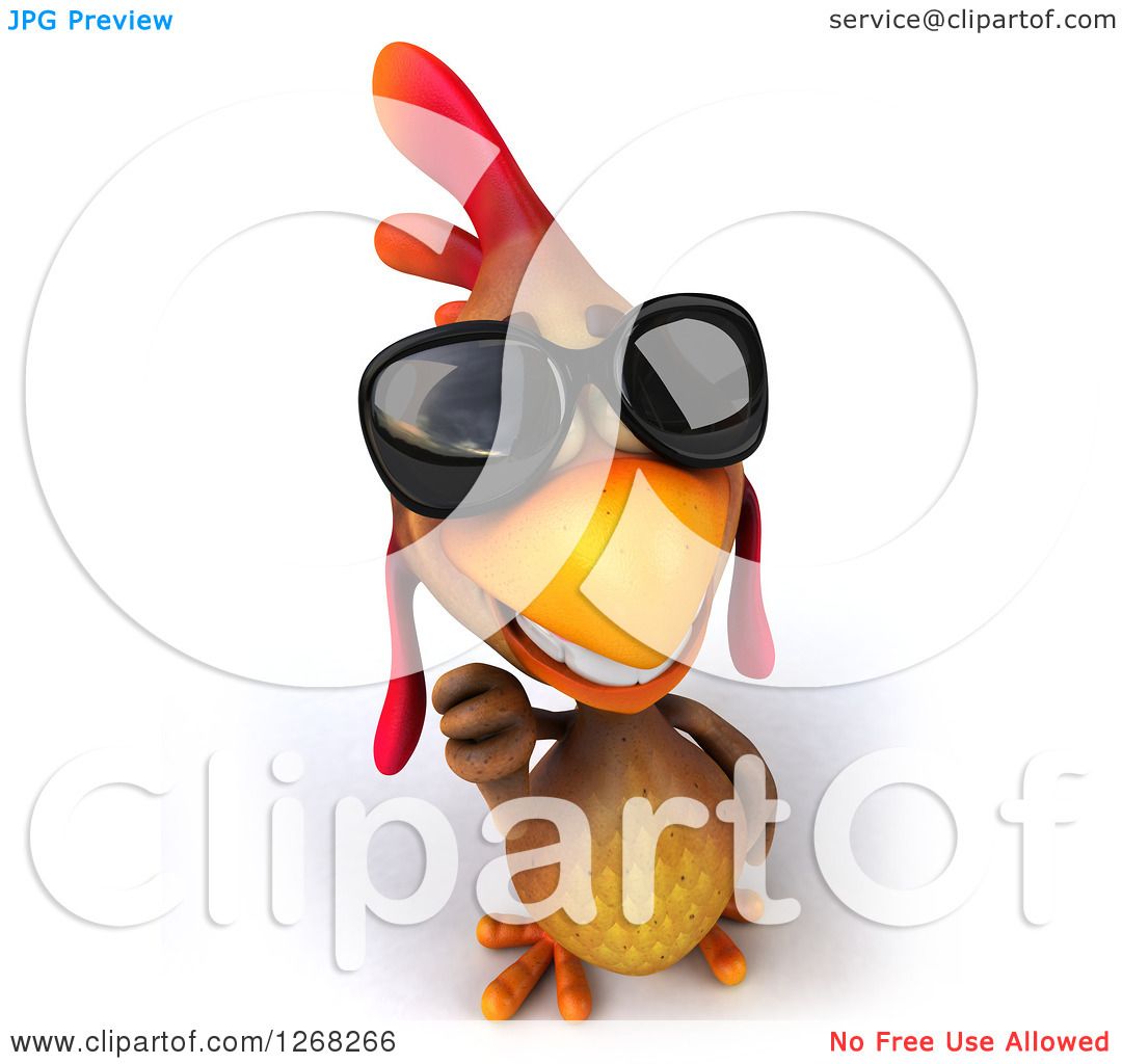 Download Clipart of a 3d Brown Chicken Wearing Sunglasses and ...