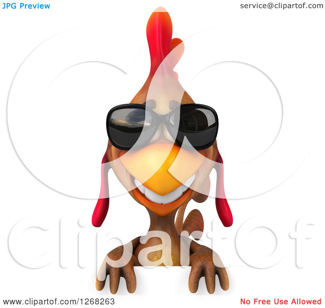 Download Clipart of a 3d Brown Chicken Wearing Sunglasses over a ...