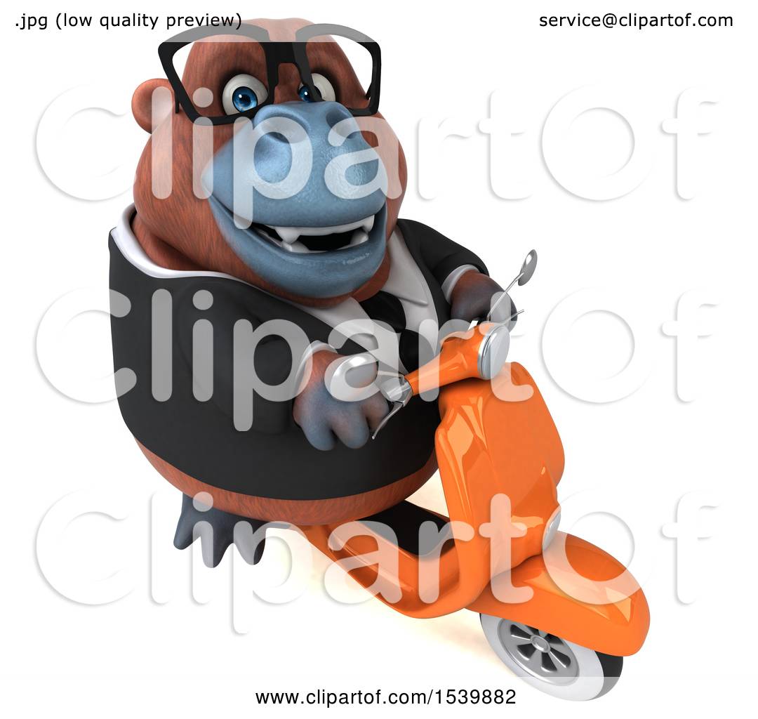 Download Clipart of a 3d Business Orangutan Monkey Riding a Scooter ...