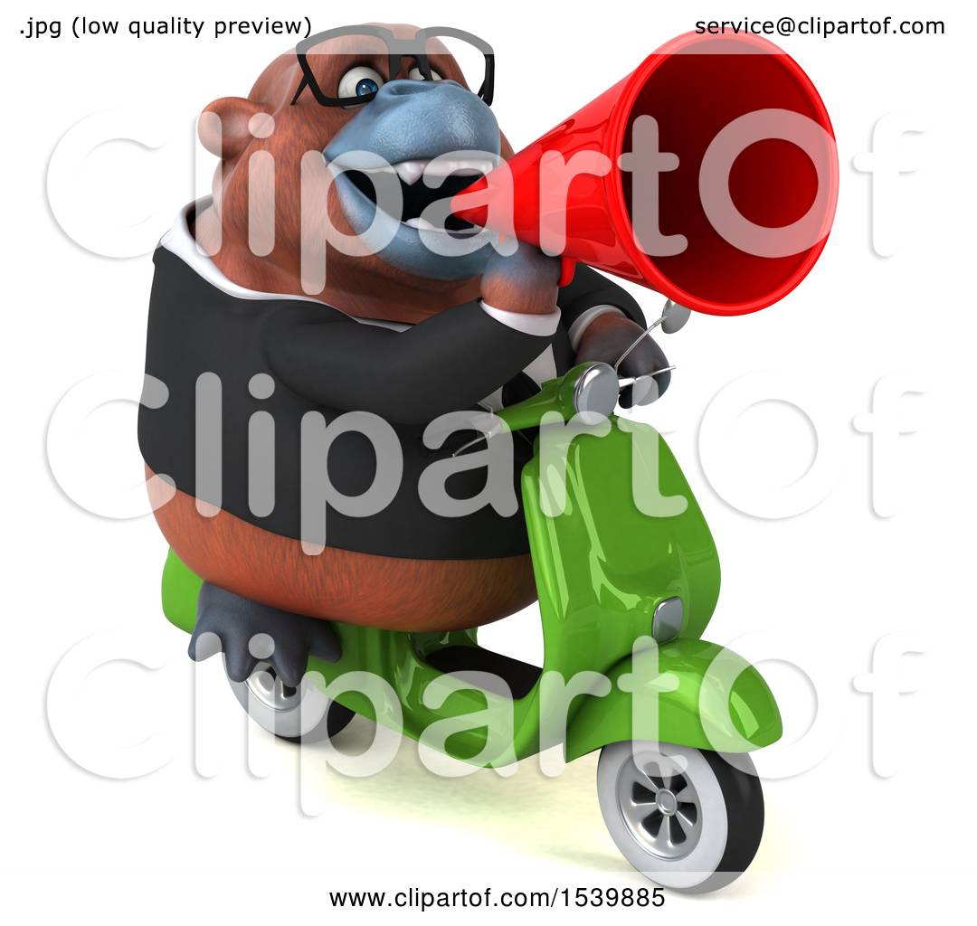 Download Clipart of a 3d Business Orangutan Monkey Riding a Scooter ...