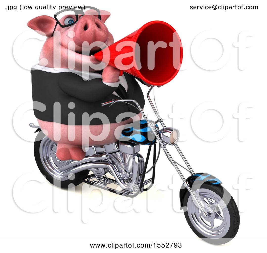Clipart Of A 3d Chubby Business Pig Biker Riding A Chopper Motorcycle
