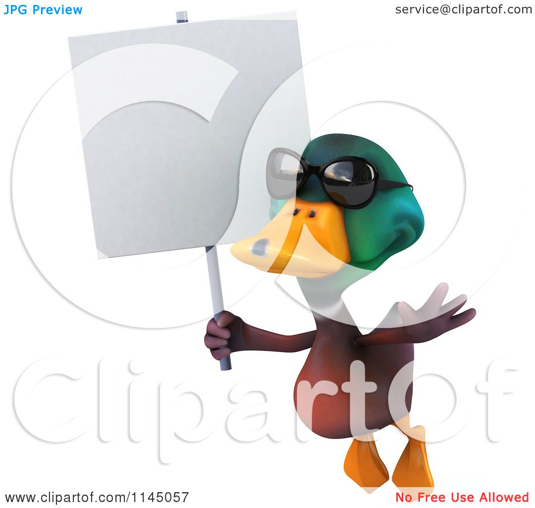 Clipart of a 3d Cool Mallard Drake Duck Wearing Sunglasses and Flying ...