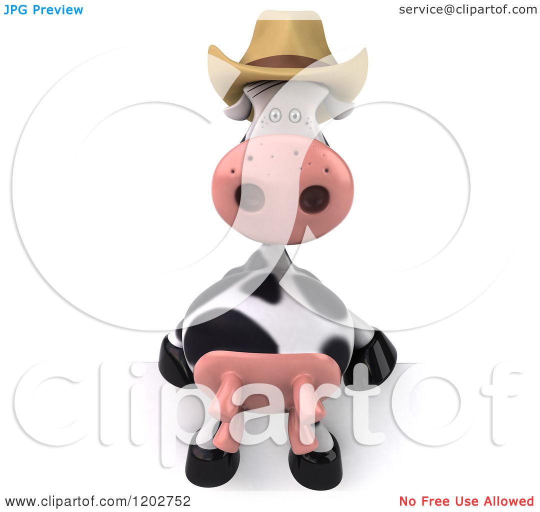 Clipart of a 3d Cow Mascot Wearing a Cowboy Hat and ...