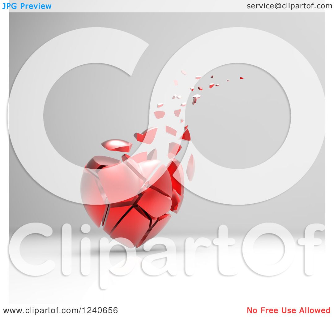 Clipart of a 3d Crumbling Red Heart over Gray Shading - Royalty Free ...