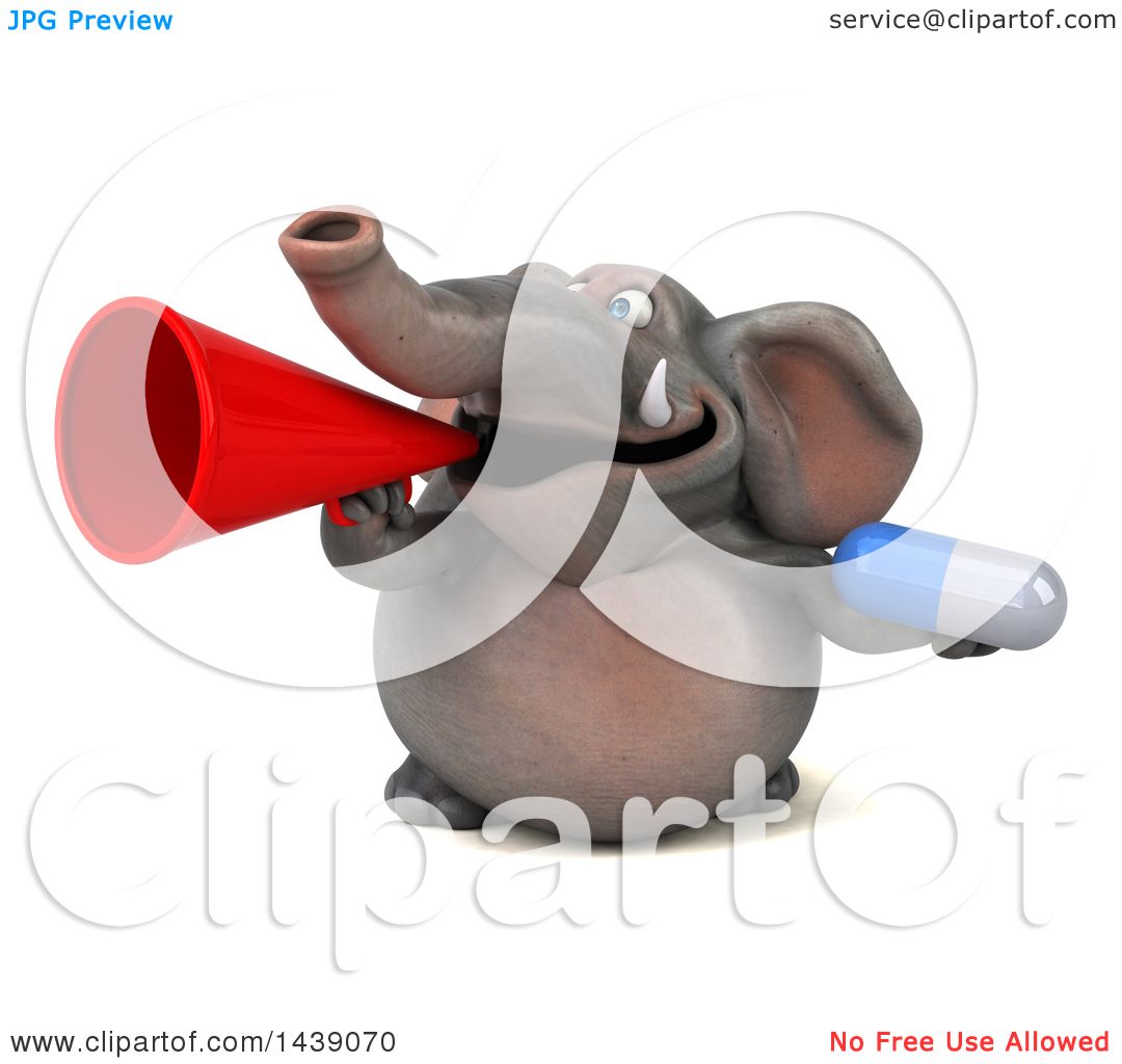 Clipart of a 3d Elephant Character Holding a Pill, on a ...