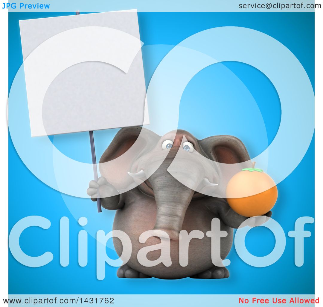 Clipart of a 3d Elephant Holding an Orange - Royalty Free ...