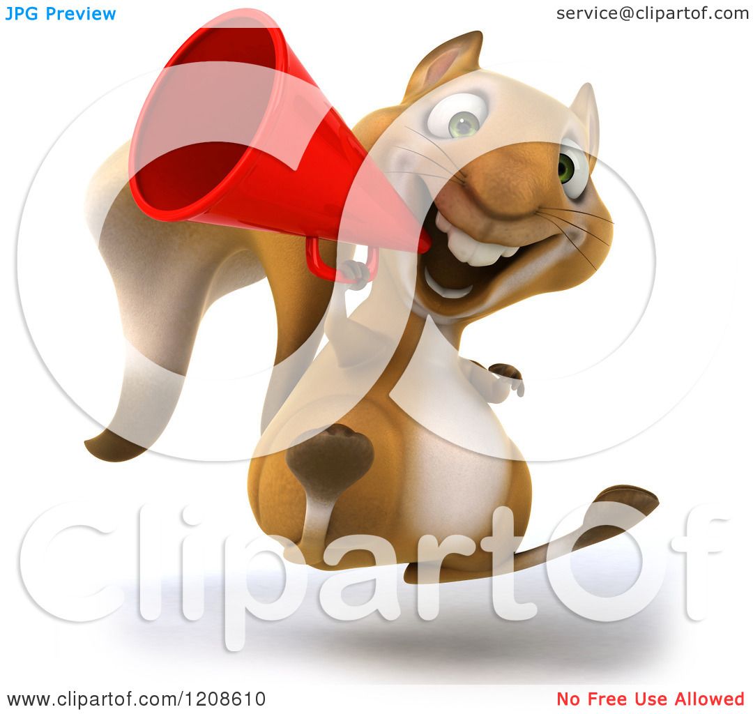 Clipart Of A D Energetic Jumping Squirrel Using A Megaphone Bullhorn