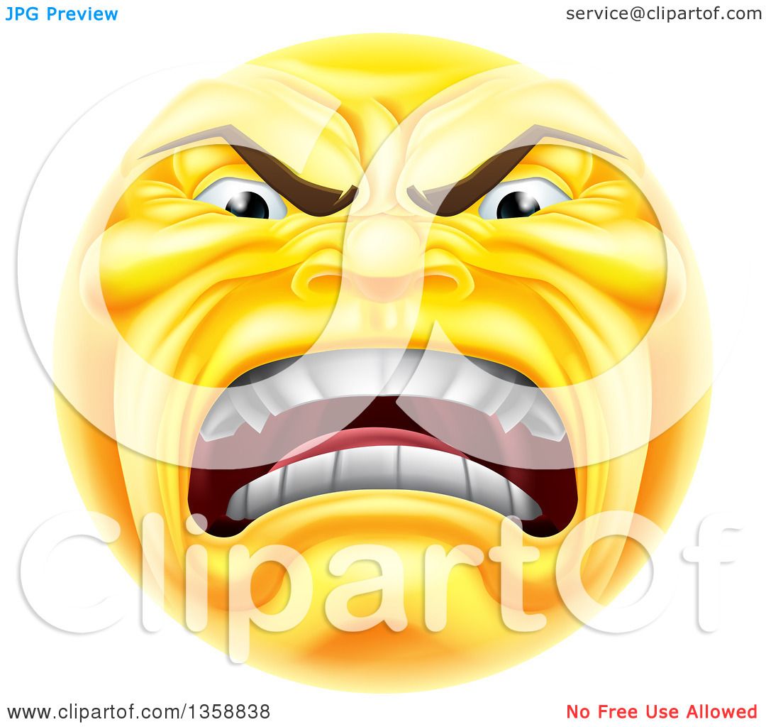 Clipart Of A 3d Furious Yellow Smiley Emoji Emoticon Face Shouting
