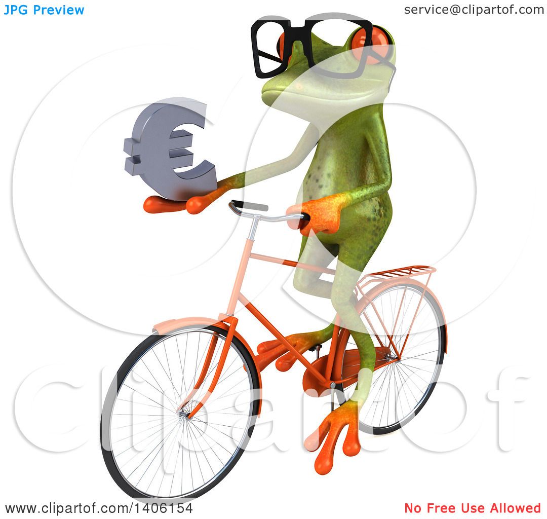 Clipart of a 3d Green Springer Frog Riding a Bicycle, on a White ...