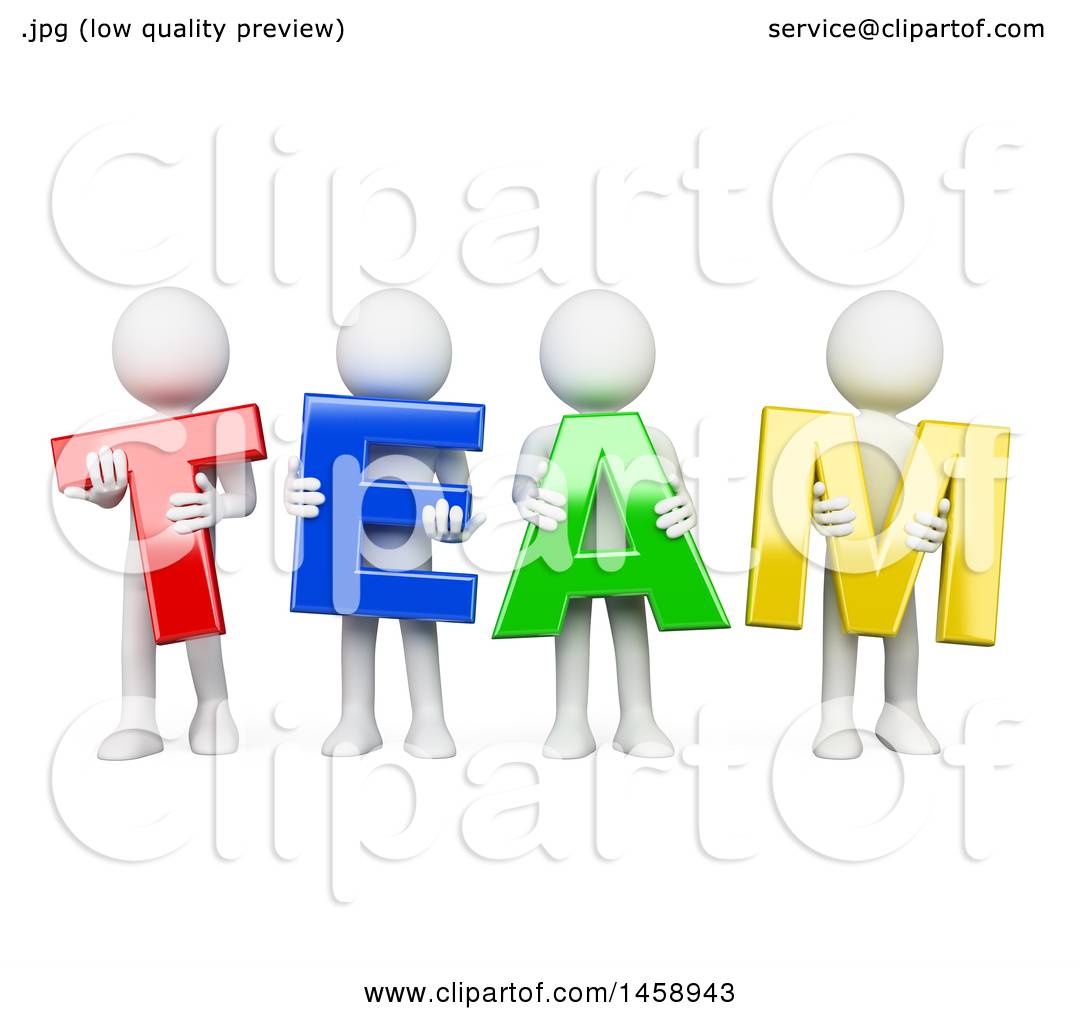 Clipart of a 3d Group of White Men Holding Team Letters, on a White ...
