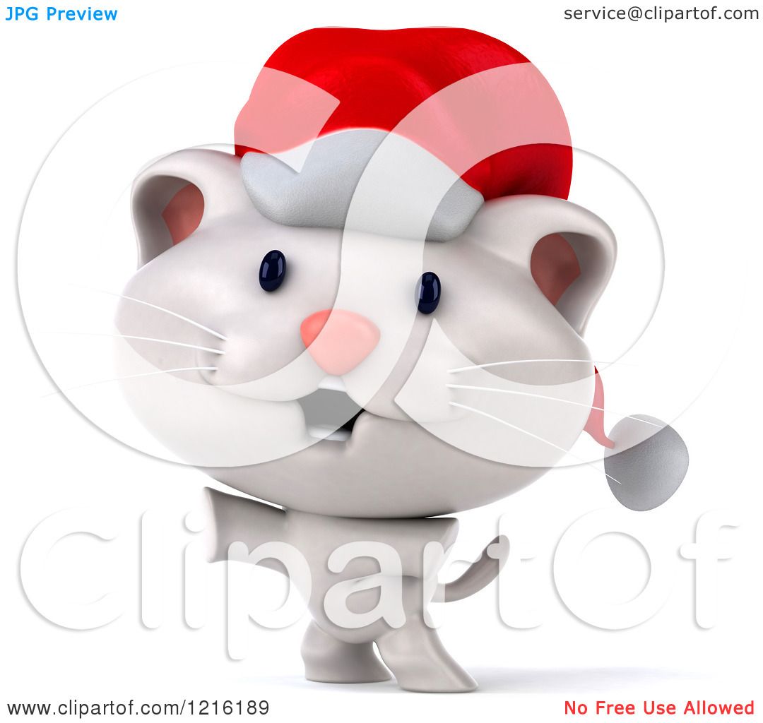 Download Clipart of a 3d Happy White Christmas Cat Wearing a Santa ...