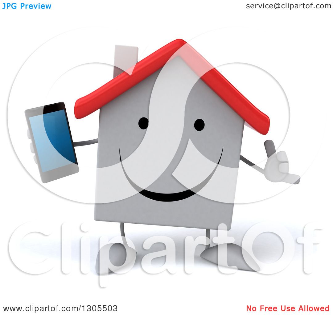 Clipart of a 3d Happy White House Character Gesturing to Call and