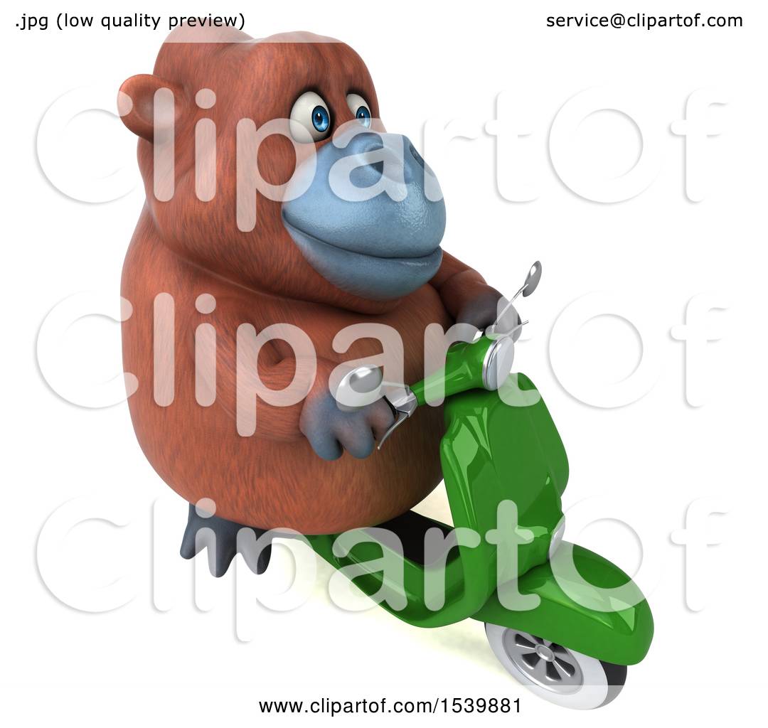 Download Clipart of a 3d Orangutan Monkey Riding a Scooter, on a ...