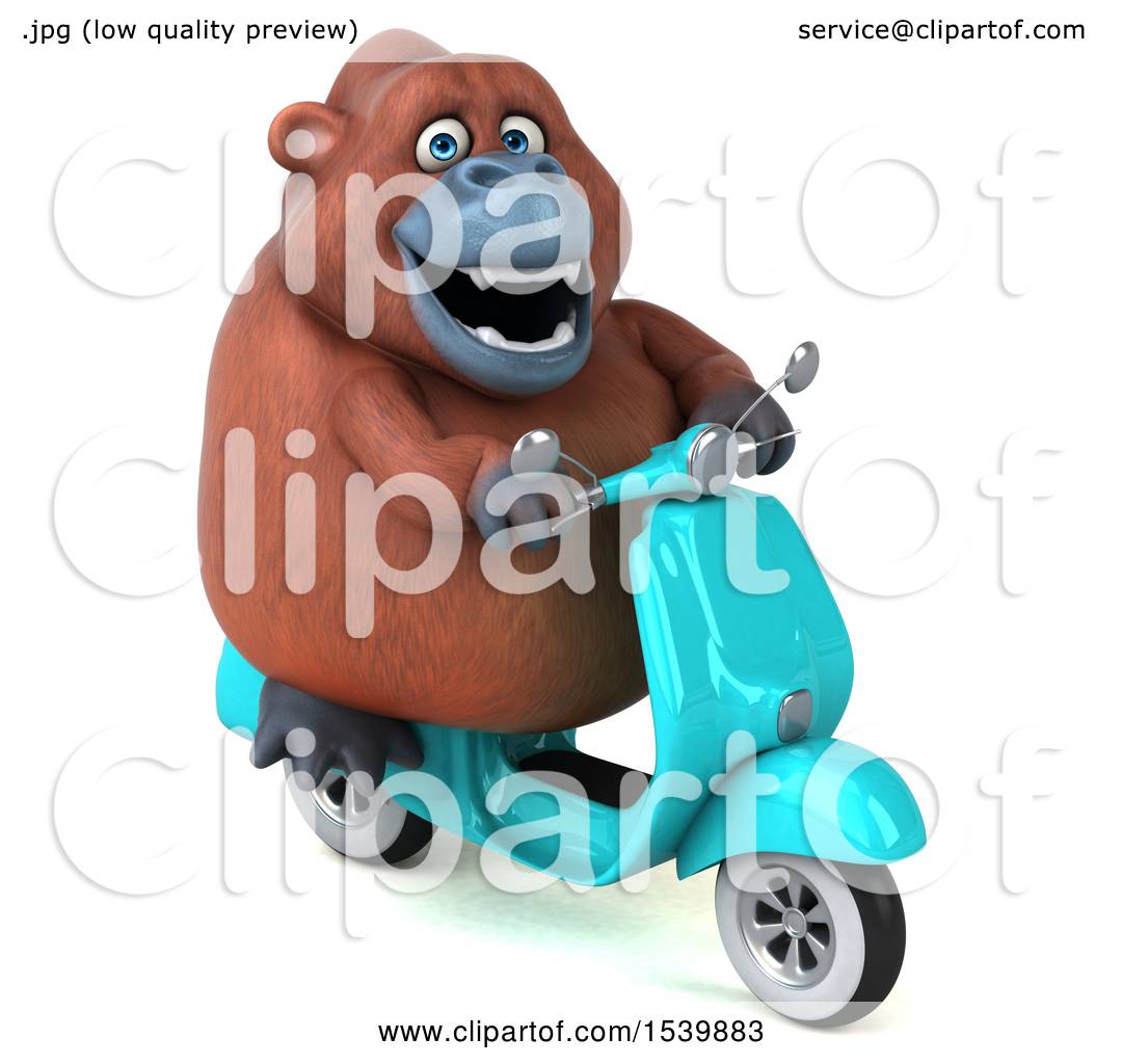 Download Clipart of a 3d Orangutan Monkey Riding a Scooter, on a ...