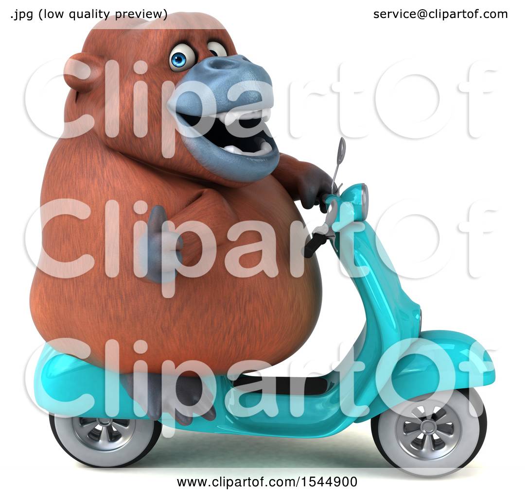 Download Clipart of a 3d Orangutan Monkey Riding a Scooter, on a ...