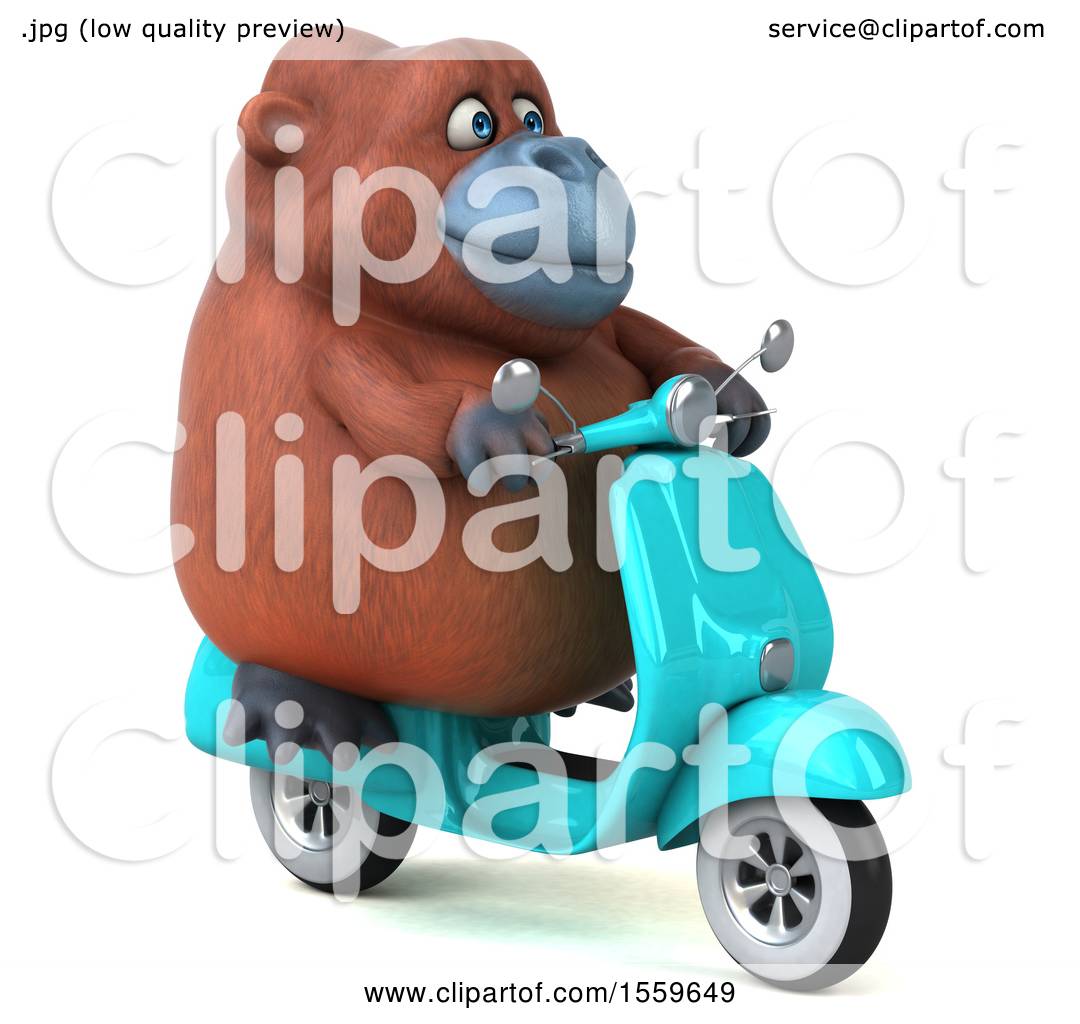 Download Clipart of a 3d Orangutan Monkey Riding a Scooter, on a ...