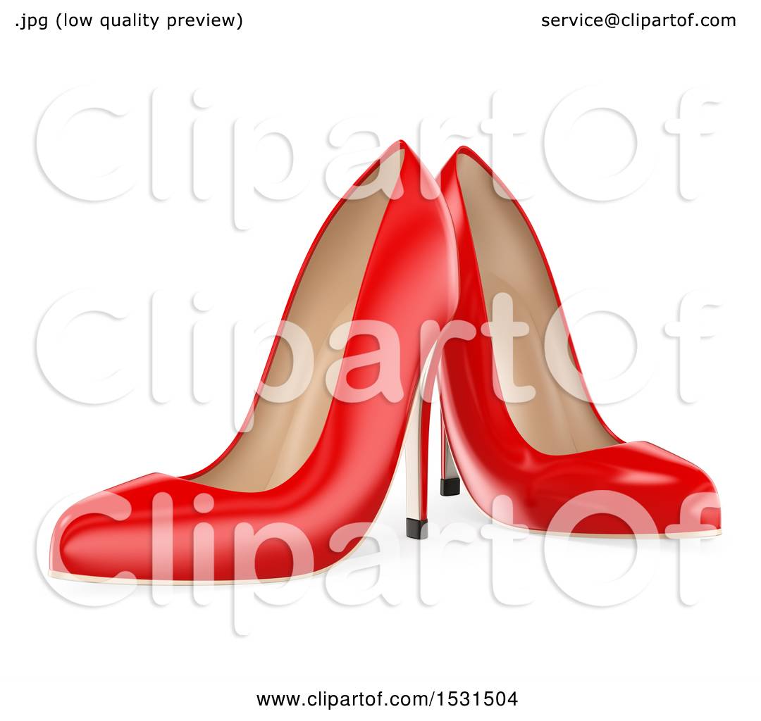 Clipart of a 3d Pair of Red Heels, on a White Background - Royalty Free