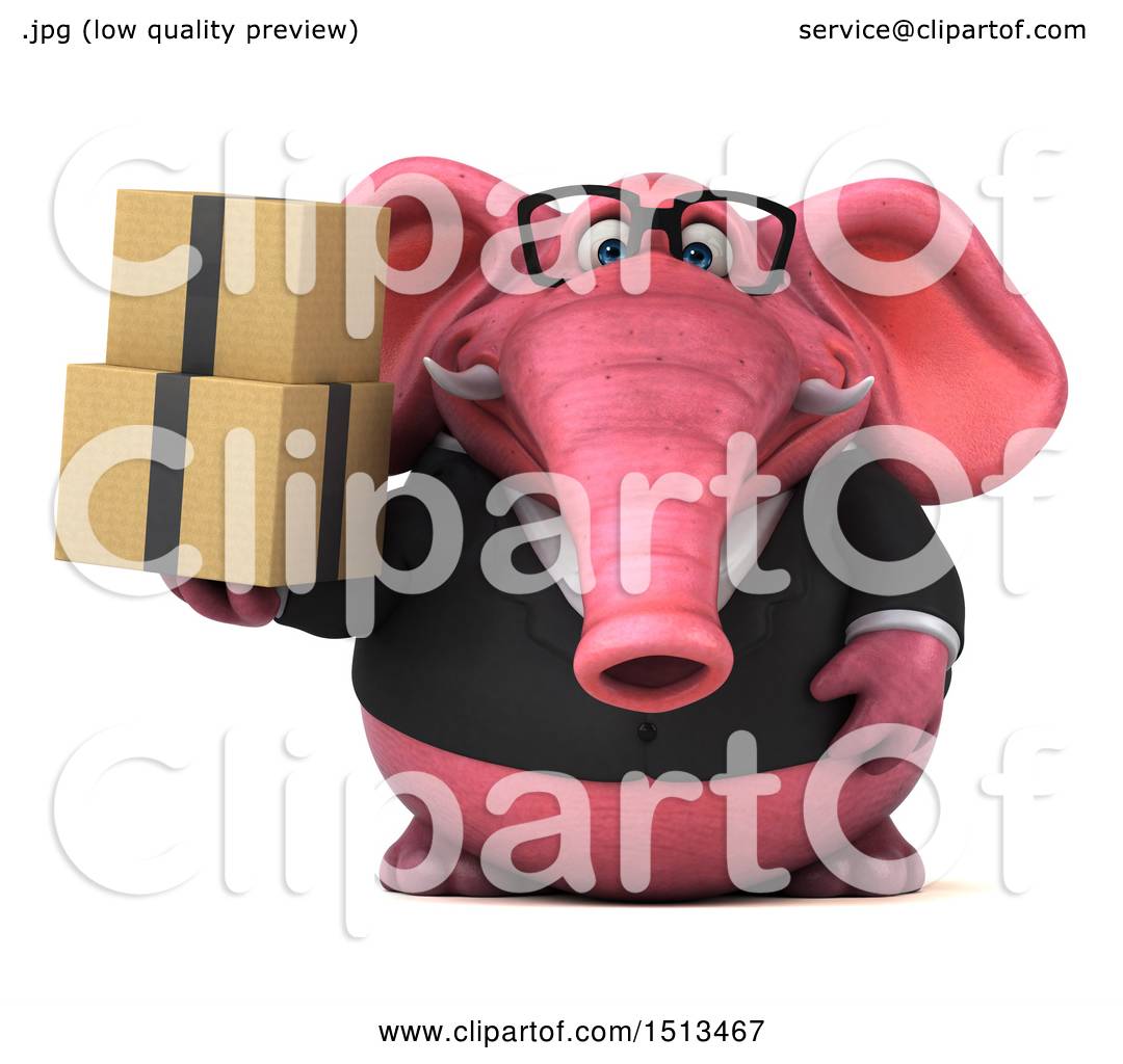 Clipart of a 3d Pink Business Elephant Holding Boxes, on a ...