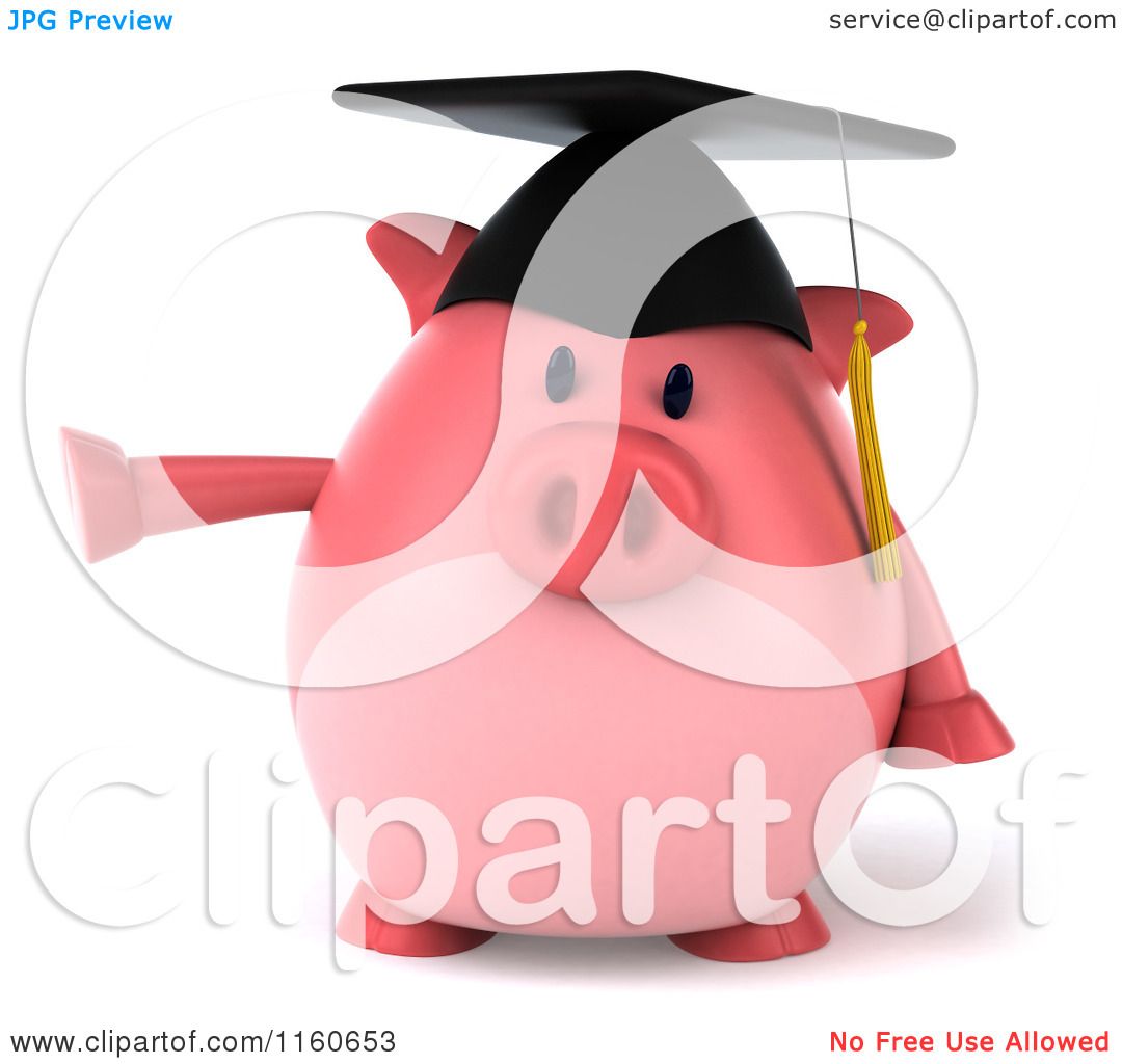Clipart of a 3d Pointing Graduation Pig Wearing a Cap and Tassel - Royalty Free CGI ...1080 x 1024