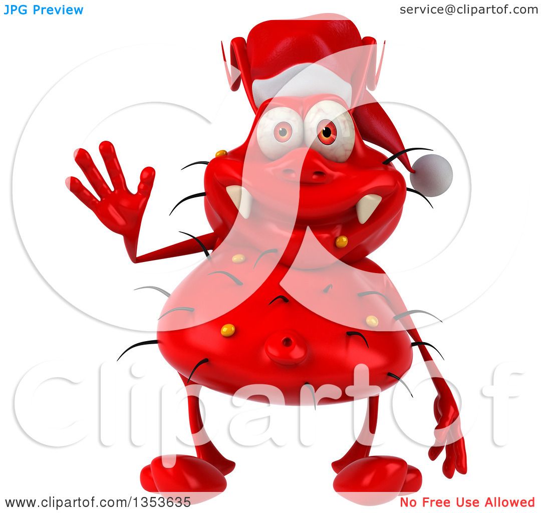 Download Clipart of a 3d Red Christmas Germ Virus Wearing a Santa ...