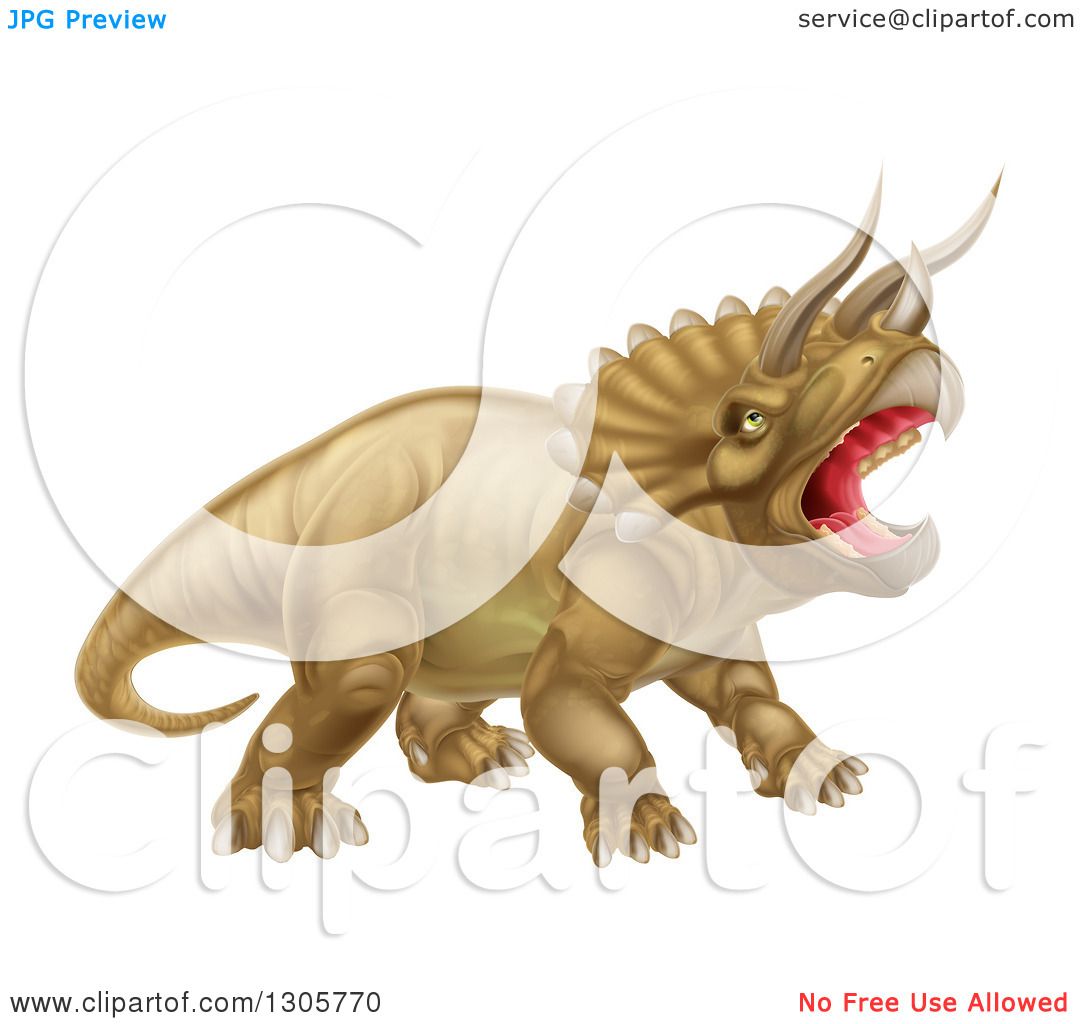 Download Clipart of a 3d Roaring Angry Triceratops Dinosaur Facing Right - Royalty Free Vector ...
