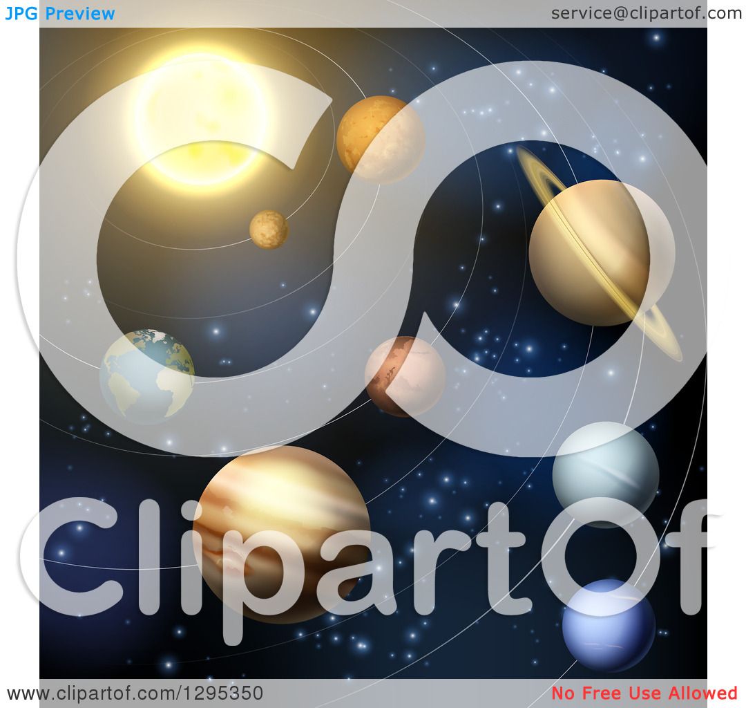 Clipart Of A 3d Sun And Solar System Planets Royalty Free