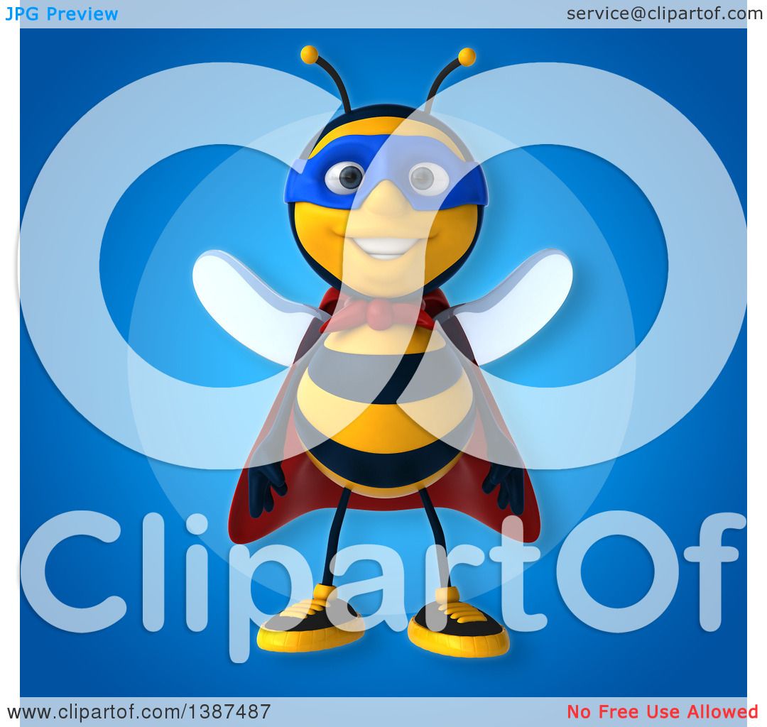 Download Clipart of a 3d Super Honey Bee, on a Blue Background ...