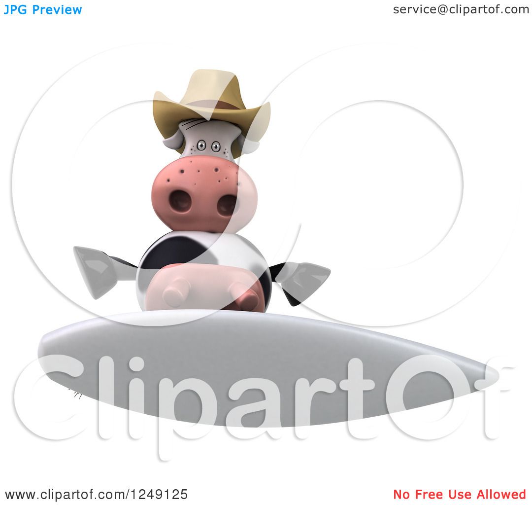 Clipart of a 3d Surfer Cow Wearing a Cowboy Hat 4 ...