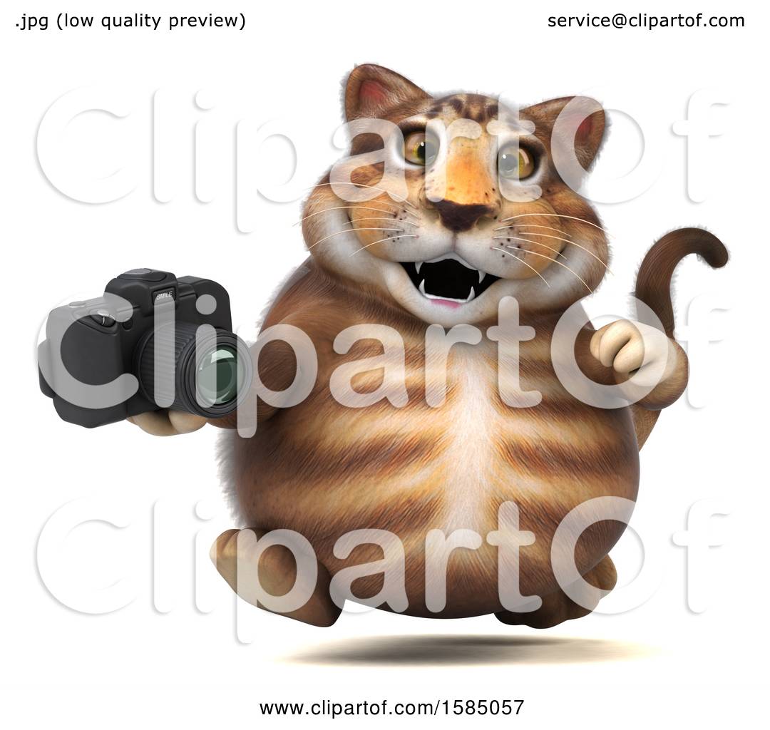 Clipart of a 3d  Tabby Kitty Cat  Holding a Camera  on a 