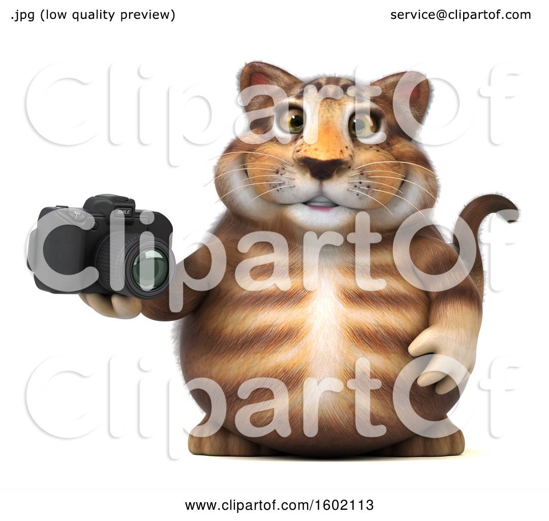 Clipart of a 3d  Tabby Kitty Cat  Holding a Camera  on a 