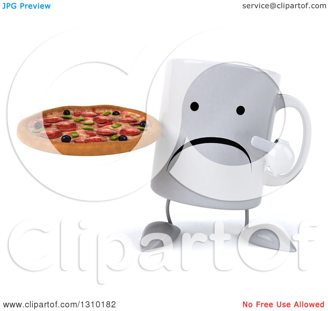 Clipart of a 3d Unhappy Coffee Mug Character Holding and Pointing to a 