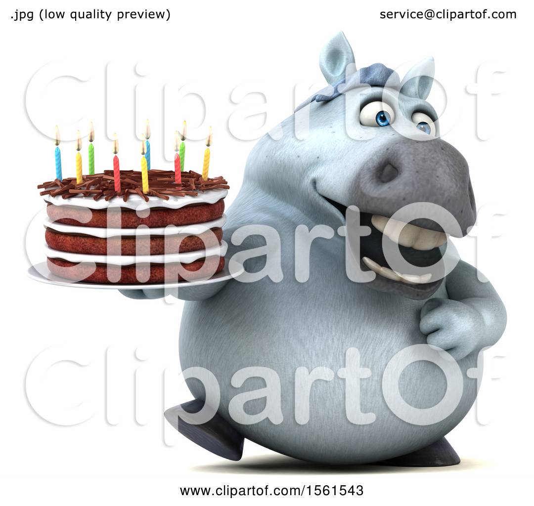 Download Clipart of a 3d White Horse Holding a Birthday Cake, on a ...