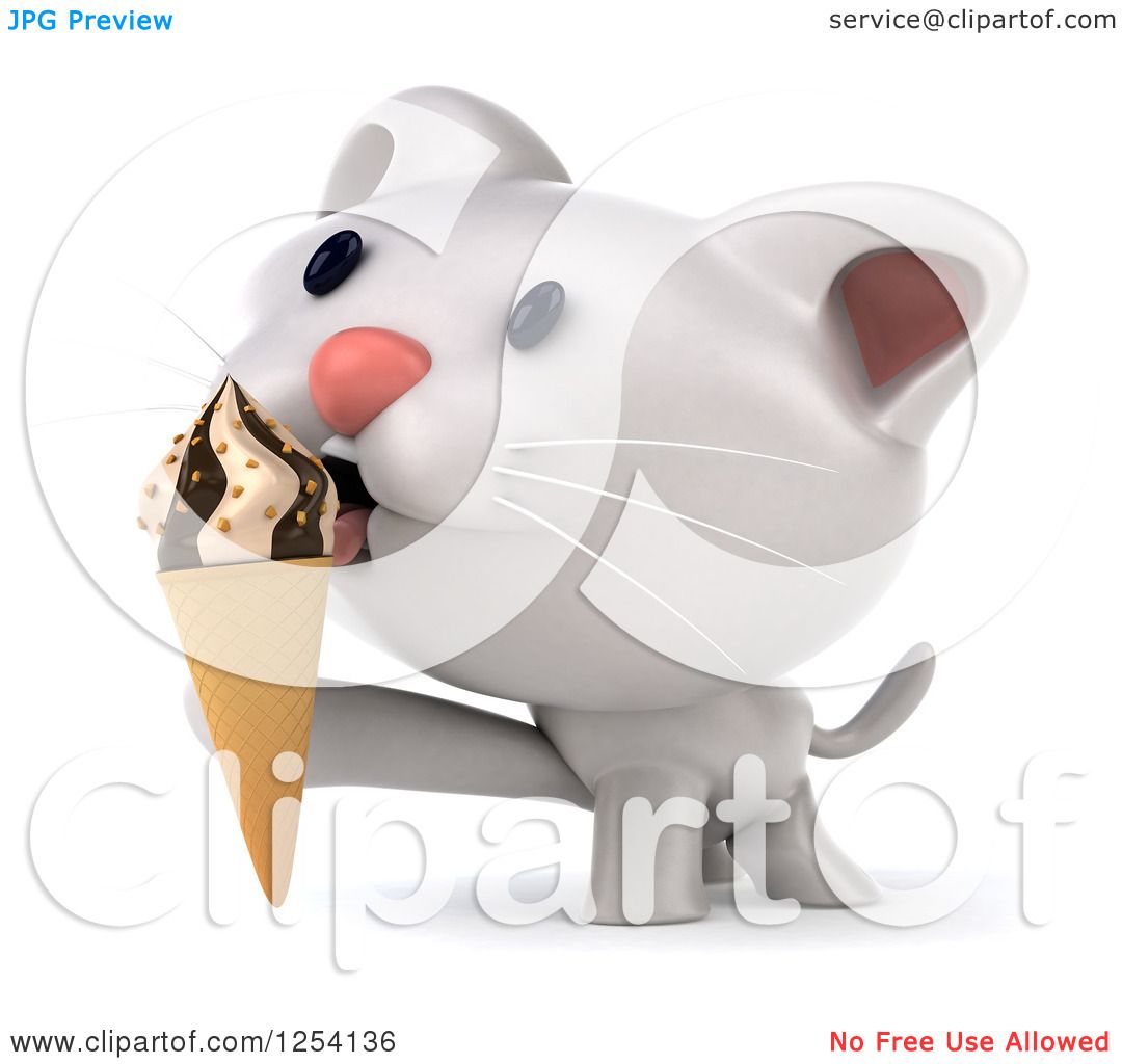 Clipart Of A 3d White Kitten Licking An Ice Cream Cone Royalty Free Illustration By Julos 1254136