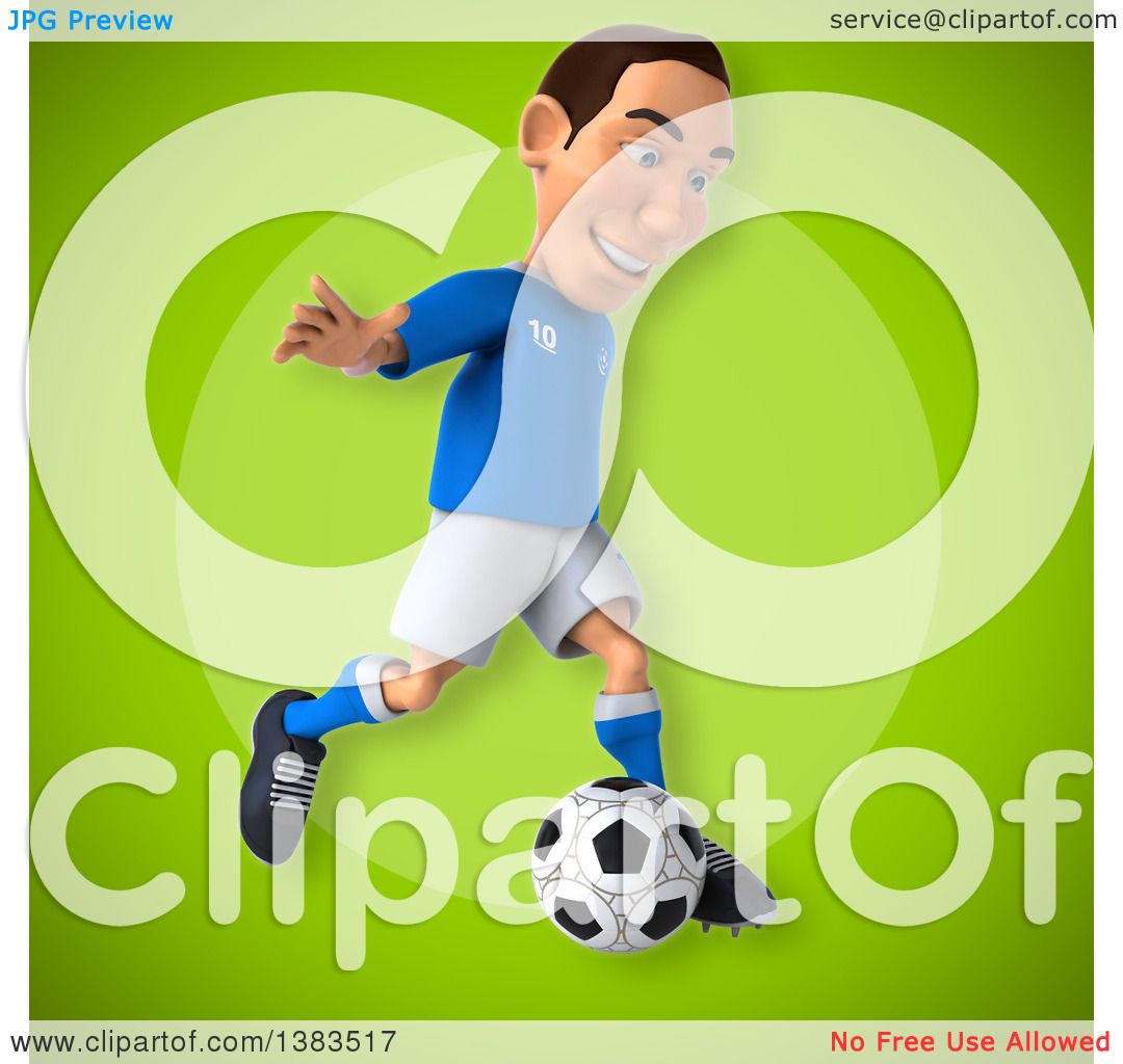 Clipart of a 3d White Male Italian Soccer Player, on a Green Background