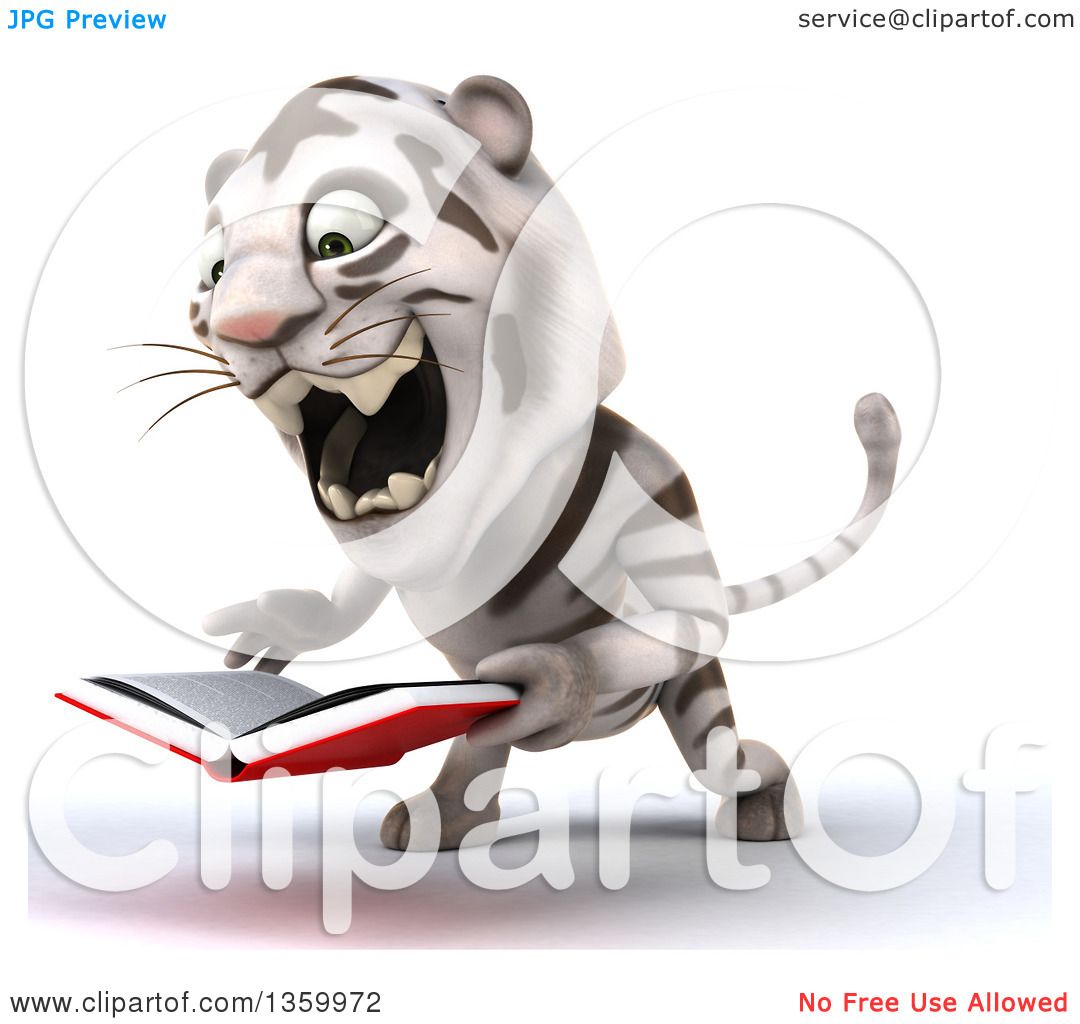 tiger reading a book clipart