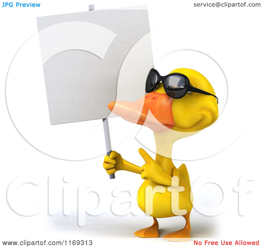 Clipart of a 3d Yellow Duck Wearing Sunglasses and Pointing to a Sign ...