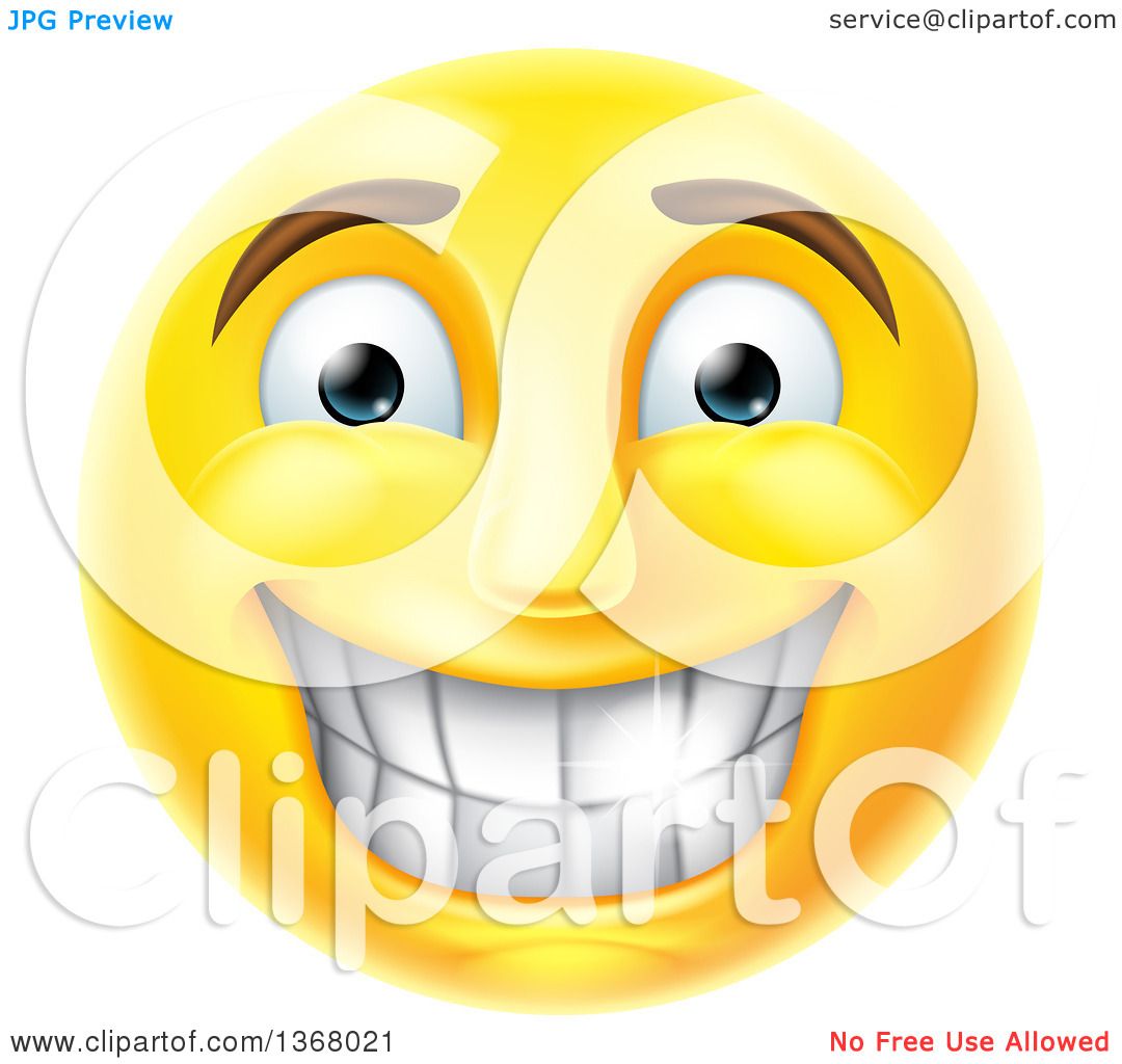 Clipart of a 3d Yellow Male Smiley Emoji Emoticon Face Grinning with ...