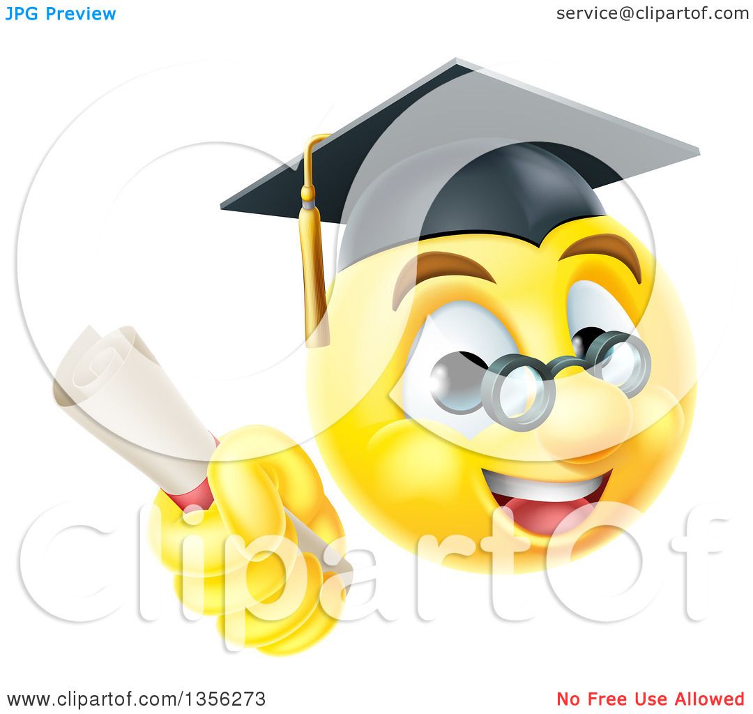 Clipart of a 3d Yellow Male Smiley Emoji Emoticon Graduate Holding a ...