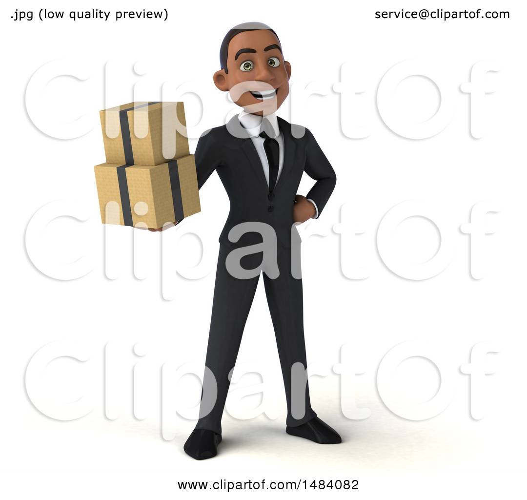 Clipart of a 3d Young Black Business Man, on a White Background